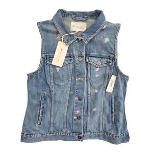 Turo by Vince Camuto Denim Vest Women's Medium Distressed Streetwear Y2K Blue